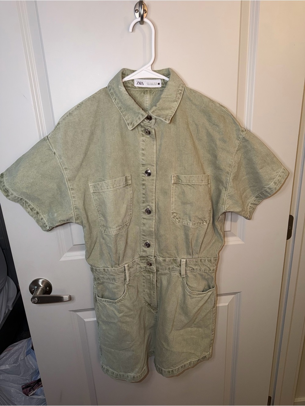 Zara Sage Green Short-Sleeve Utility Romper
